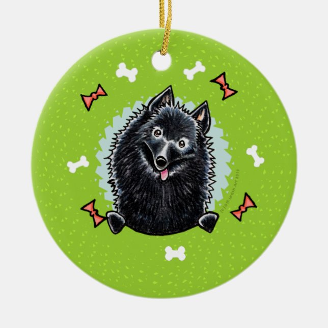 Ornement Rond En Céramique Schipperke Christmas Wreath (Devant)