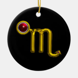 Ornement Rond En Céramique SCORPIO ZODIAC ANNIVERSAIRE JEWEL Grenade Rouge Or