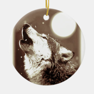 Ornement Rond En Céramique Sepia Wolf & Moon