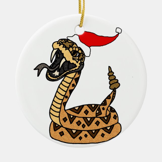 Ornement Rond En Céramique Serpent à sonnettes drôle de Noël (Devant)