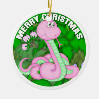 Ornement Rond En Céramique Serpent de rose de Joyeux Noël