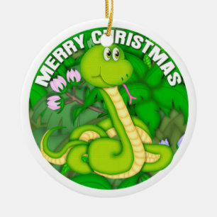 Ornement Rond En Céramique Serpent vert de Joyeux Noël