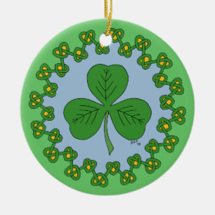 Ornement Rond En Céramique Shamrock et réseau