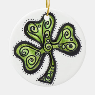 Ornement Rond En Céramique Shamrock vert