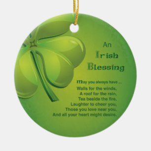 Ornement Rond En Céramique Shamrock vert d'Irlande Blessings