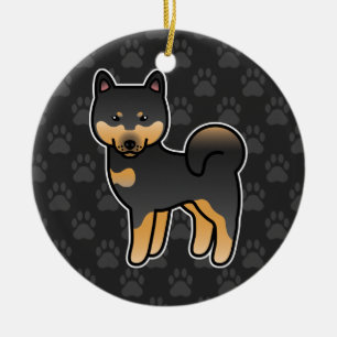 Ornement Rond En Céramique Shiba Inu de dessin animé noir et feu