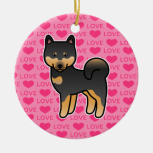 Ornement Rond En Céramique Shiba Inu de dessin animé noir et feu Amour
