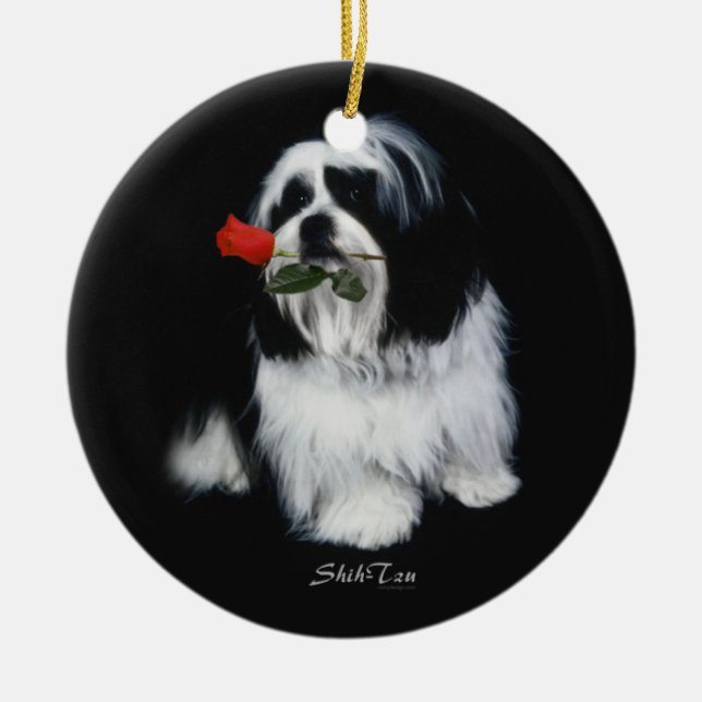 Ornement Rond En Céramique Shih Tzu avec s'est levé (Devant)