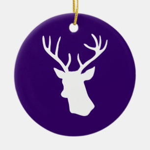 Ornement Rond En Céramique Silhouette blanche de tête de cerfs communs -