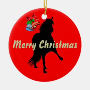 Ornement Rond En Céramique Silhouette du Cheval Paso péruvien Joyeux Noël