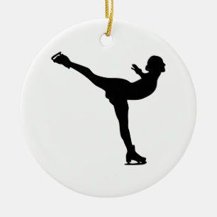 Ornement Rond En Céramique Silhouette femme patine sur glace