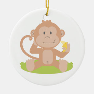 Ornement Rond En Céramique Singe mignon de bébé de bande dessinée reposant