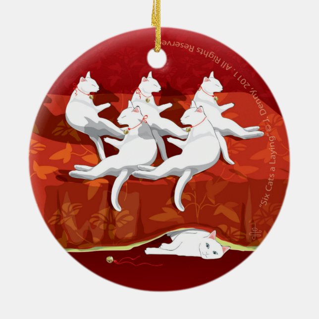 Ornement Rond En Céramique Six Cats a-Laying... double face (Dos)