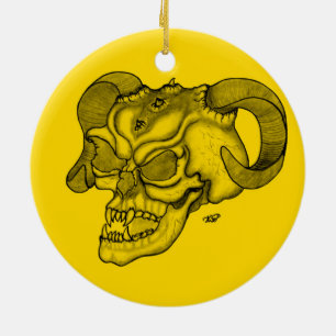 Ornement Rond En Céramique Skull Devil head Black and Yellow Design