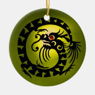 Ornement Rond En Céramique SNAKE DRAGON Topaz noir et jaune