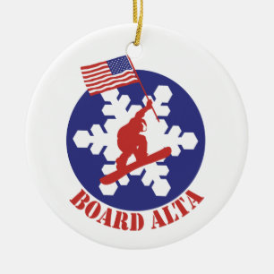 Ornement Rond En Céramique Snowboard Alta
