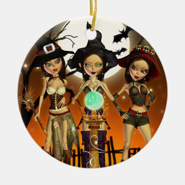 Ornement Rond En Céramique Soeurs trois sorcières Samhain Round Ornament (Devant)