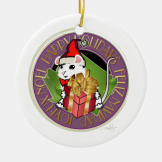 Ornement Rond En Céramique Souris de Noël blanc Salutation