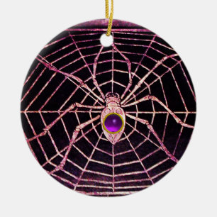 Ornement Rond En Céramique SPIDER AND WEB Purple Amethyst Black