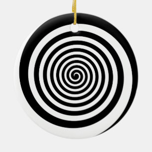 Ornement Rond En Céramique Spirale hypnotique noir et blanc