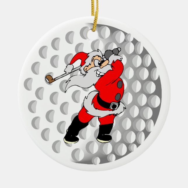 Ornement Rond En Céramique Sports de Père Noël de golf (Devant)