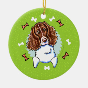 Ornement Rond En Céramique Springer Spaniel Christmas Wreath