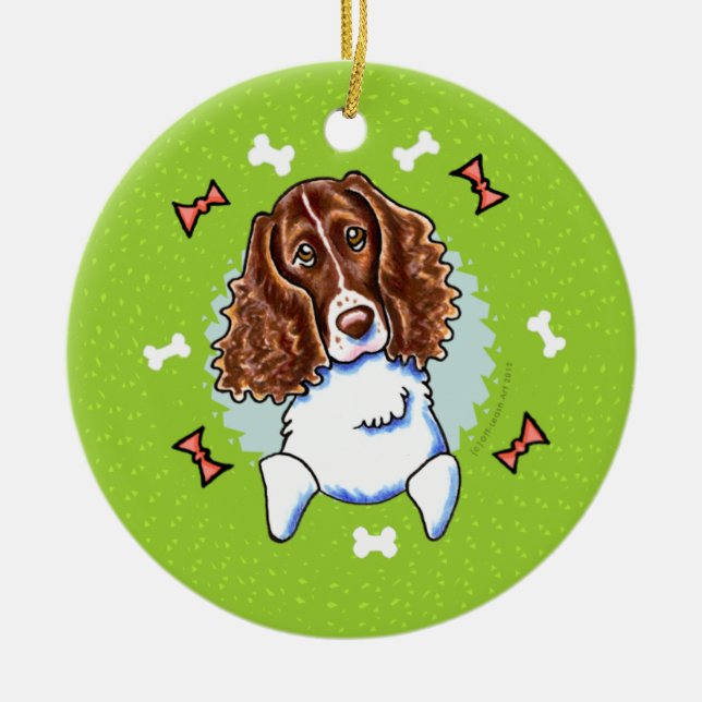 Ornement Rond En Céramique Springer Spaniel Christmas Wreath (Devant)