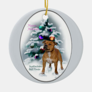Ornement Rond En Céramique Staffordshire Bull Terrier Cadeaux de Noël