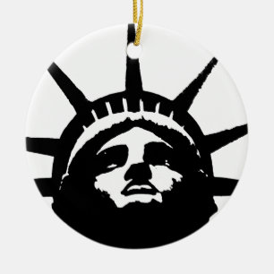 Ornement Rond En Céramique Statue d'Art Pop Noir & Blanc de la Liberté