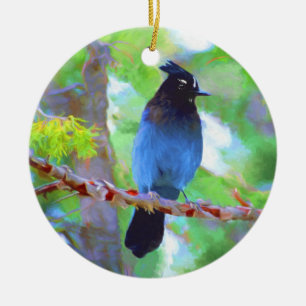 Ornement Rond En Céramique Steller's Jay Painting - Art original pour les ois