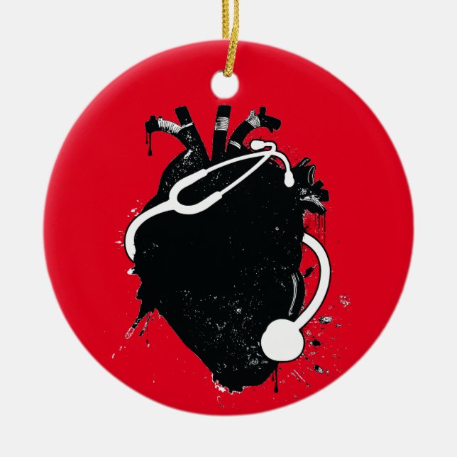 Ornement Rond En Céramique stéthoscope cardiaque anatomique (Devant)