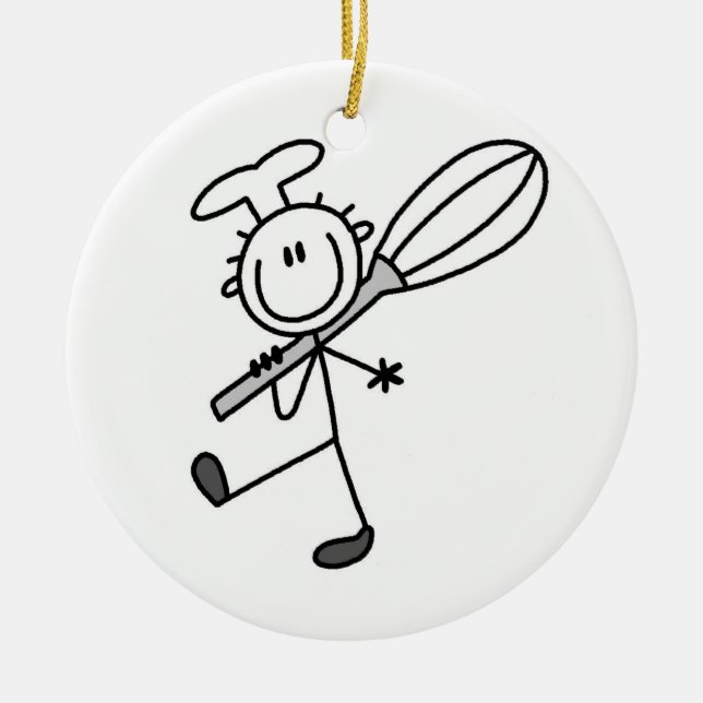 Ornement Rond En Céramique Stick Figure Chef Avec Whisk (Devant)