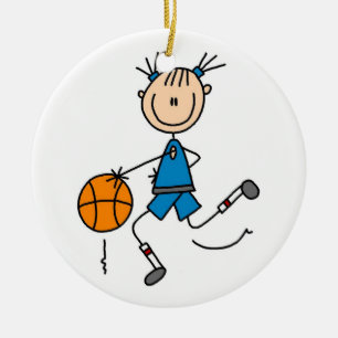 Ornement Rond En Céramique Stick Figure Girl Joueur de basket-ball Tshirts