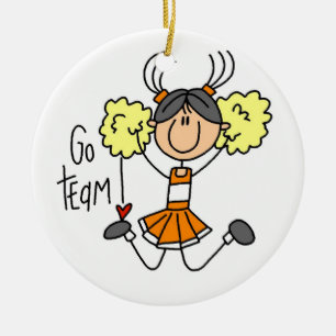 Ornement Rond En Céramique Stick orange Pom-pom girl et cadeaux