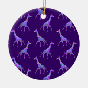 Ornement Rond En Céramique Style hippie étincelant Giraffe violette