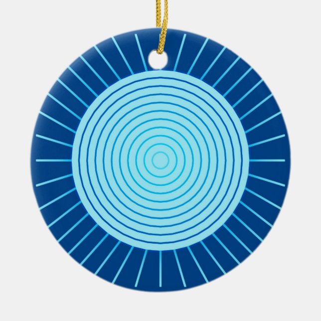 Ornement Rond En Céramique Sunburst géométrique moderne - Bleu de Cobalt et A (Devant)