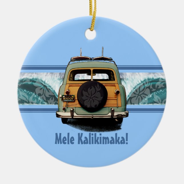 Ornement Rond En Céramique Surf Woody (Devant)