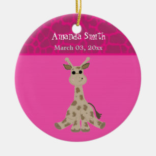Ornement Rond En Céramique Sweet Cartoon Giraffe Baby Faire-part