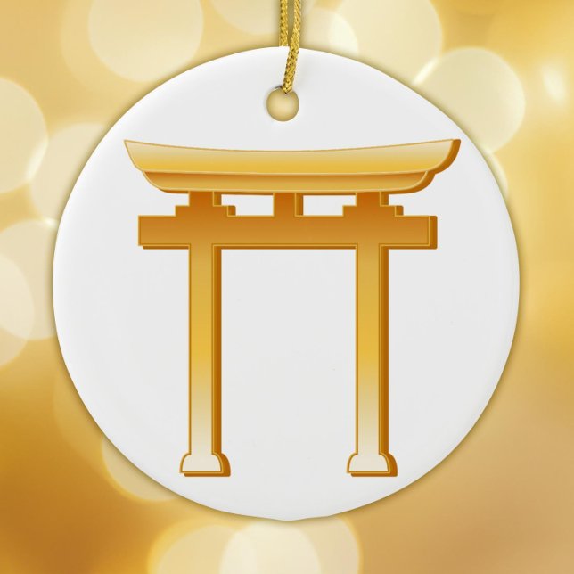 Ornement Rond En Céramique Symbole shinto (Gold Torii Gate ornament, symbol of the Shinto religion.  Peace.)