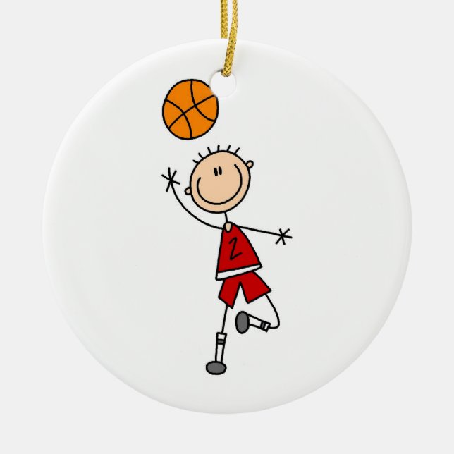 Ornement Rond En Céramique T-shirts et cadeaux du Red Boy Basketball Player (Devant)