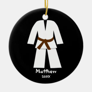 Ornement Rond En Céramique Taekwondo Karate Ceinture Brown Personnalisée