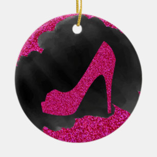 Ornement Rond En Céramique Talons hauts de parties scintillantes de roses