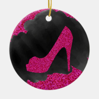 Ornement Rond En Céramique Talons hauts de parties scintillantes de roses