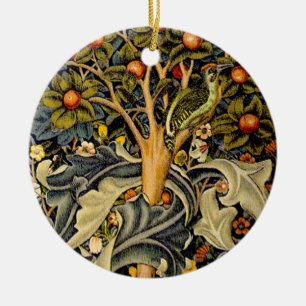 Ornement Rond En Céramique Tapisserie Pic-vert de William Morris modèle bleu