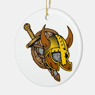 Ornement Rond En Céramique Tattoo Viking Helmet, Sword & Shield