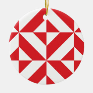 Ornement Rond En Céramique Tchry Red Geometric Deco Cube Pattern