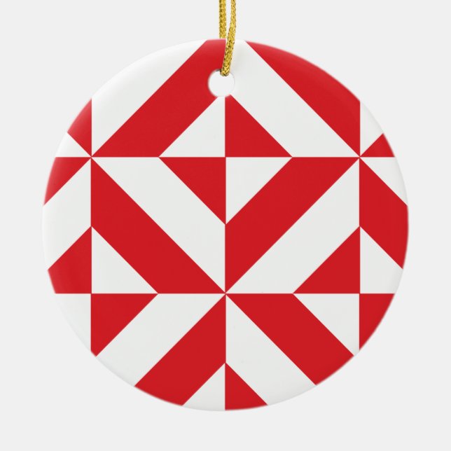 Ornement Rond En Céramique Tchry Red Geometric Deco Cube Pattern (Devant)