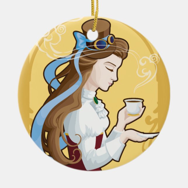 Ornement Rond En Céramique Temps de thé de Steampunk (Devant)