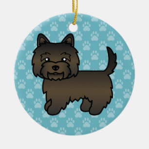 Ornement Rond En Céramique Tervueren Cairn Terrier Dessin Animé Chien Sur Fon