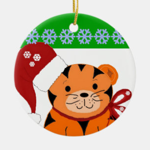 Ornement Rond En Céramique Tigre de Noël pour enfants de vacances